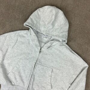 Garage Cropped Hoodie Womens Medium Gray Slouchy Fit Casual Minimalist Full Zip